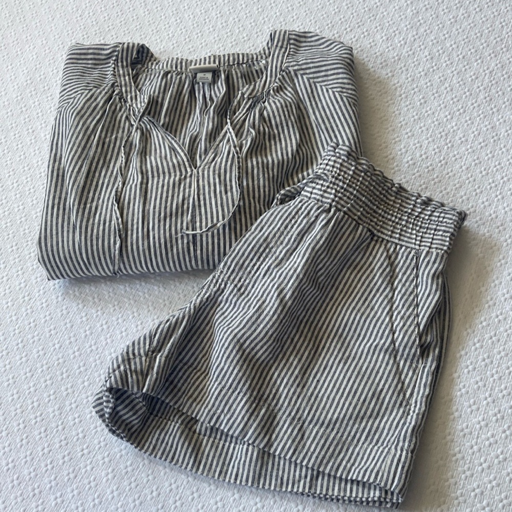 Striped Blue and White Two-Piece Set